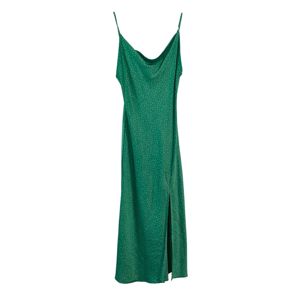 Paper Heart Green Polka Dot Slip Dress Cowl Neck Midi Wedding Guest Cocktail L